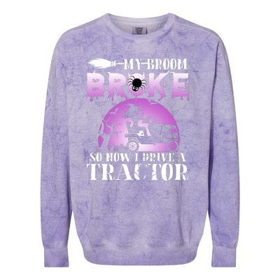 My Broom Broke So Now I Drive A Je.ep Funny Witch Halloween Colorblast Crewneck Sweatshirt