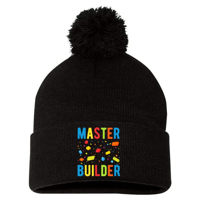 Master Builder Building Blocks Brick Builder Pom Pom 12in Knit Beanie