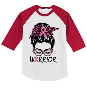 Messy Bun Breast Cancer Wear Warrior Kids Colorblock Raglan Jersey