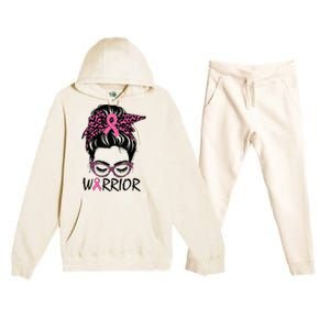 Messy Bun Breast Cancer Wear Warrior Premium Hooded Sweatsuit Set