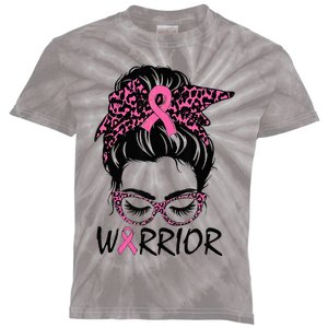 Messy Bun Breast Cancer Wear Warrior Kids Tie-Dye T-Shirt