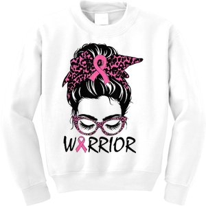 Messy Bun Breast Cancer Wear Warrior Kids Sweatshirt