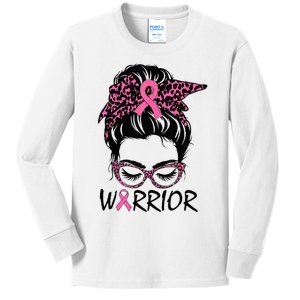 Messy Bun Breast Cancer Wear Warrior Kids Long Sleeve Shirt