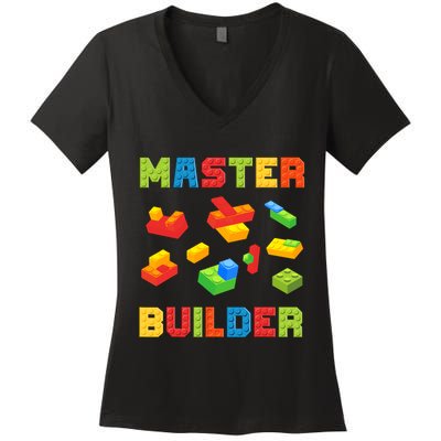 Master Builder Building Blocks Lover Brick Builder Women's V-Neck T-Shirt