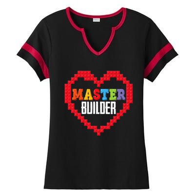 Master Builder Block Brick Building Heart Valentines Day Ladies Halftime Notch Neck Tee