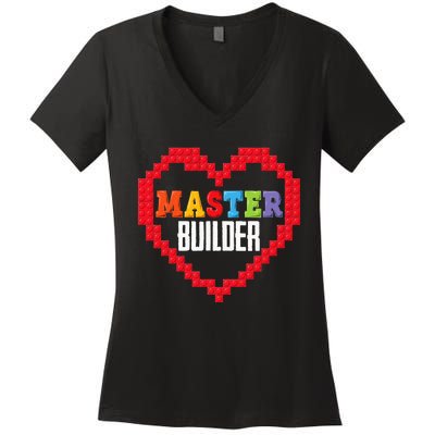 Master Builder Block Brick Building Heart Valentines Day Women's V-Neck T-Shirt