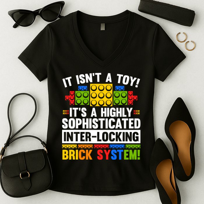 Master Builder Bricks Blocks Play Toys Women's V-Neck T-Shirt