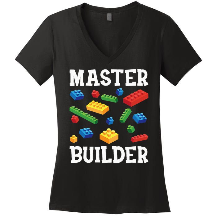 Master Builder  Block Building Brick Builder Women's V-Neck T-Shirt