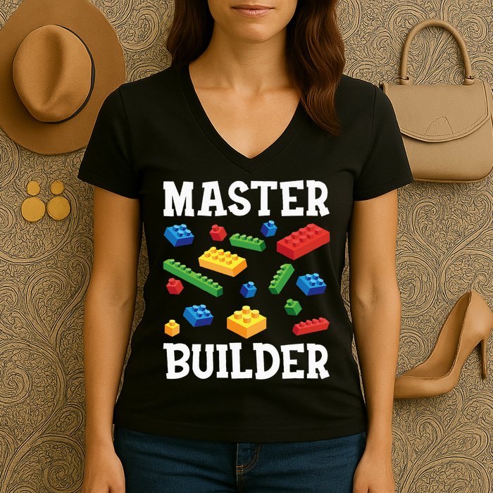 Master Builder  Block Building Brick Builder Women's V-Neck T-Shirt