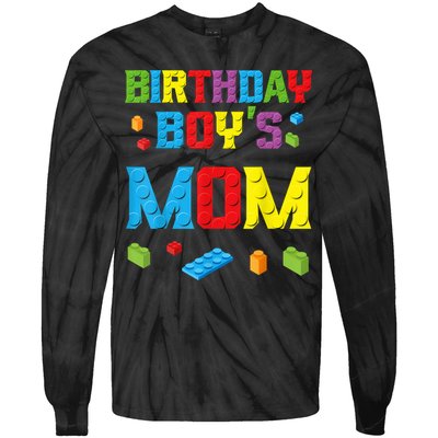 Master Builder Birthday Boy's Mom Building Bricks Blocks Tie-Dye Long Sleeve Shirt