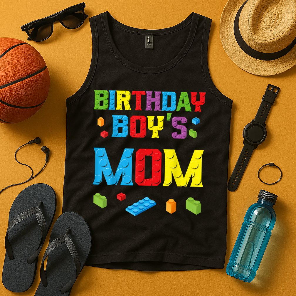 Master Builder Birthday Boy's Mom Building Bricks Blocks Tank Top