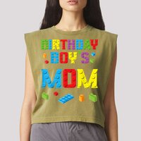 Master Builder Birthday Boy's Mom Building Bricks Blocks Garment-Dyed Women's Muscle Tee