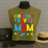 Master Builder Birthday Boy's Mom Building Bricks Blocks Garment-Dyed Women's Muscle Tee