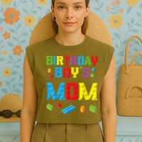 Master Builder Birthday Boy's Mom Building Bricks Blocks Garment-Dyed Women's Muscle Tee