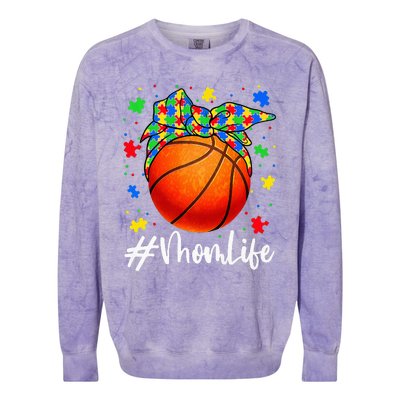 Messy Bun Basketball Ball Puzzle Mom Life Autism Awareness Colorblast Crewneck Sweatshirt