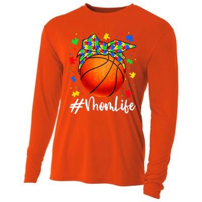 Messy Bun Basketball Ball Puzzle Mom Life Autism Awareness Cooling Performance Long Sleeve Crew