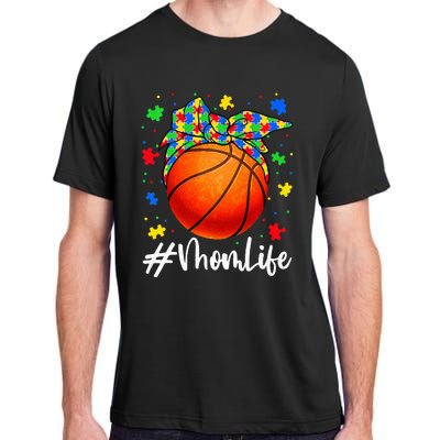 Messy Bun Basketball Ball Puzzle Mom Life Autism Awareness Adult ChromaSoft Performance T-Shirt