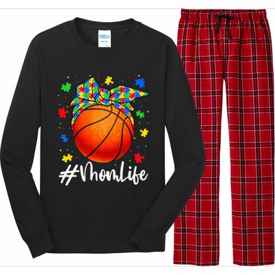 Messy Bun Basketball Ball Puzzle Mom Life Autism Awareness Long Sleeve Pajama Set