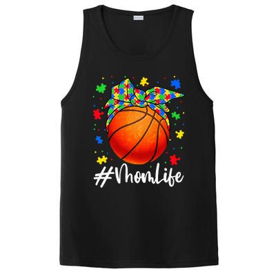 Messy Bun Basketball Ball Puzzle Mom Life Autism Awareness PosiCharge Competitor Tank