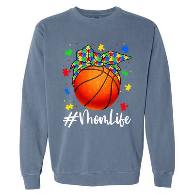 Messy Bun Basketball Ball Puzzle Mom Life Autism Awareness Garment-Dyed Sweatshirt