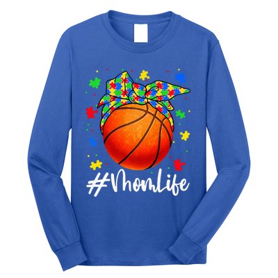 Messy Bun Basketball Ball Puzzle Mom Life Autism Awareness Long Sleeve Shirt