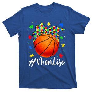 Messy Bun Basketball Ball Puzzle Mom Life Autism Awareness T-Shirt