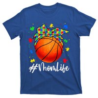 Messy Bun Basketball Ball Puzzle Mom Life Autism Awareness T-Shirt