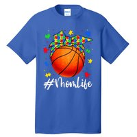 Messy Bun Basketball Ball Puzzle Mom Life Autism Awareness Tall T-Shirt