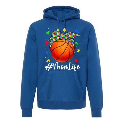 Messy Bun Basketball Ball Puzzle Mom Life Autism Awareness Premium Hoodie