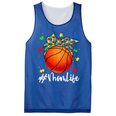 Messy Bun Basketball Ball Puzzle Mom Life Autism Awareness Mesh Reversible Basketball Jersey Tank