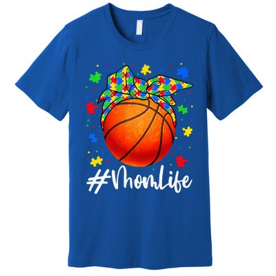 Messy Bun Basketball Ball Puzzle Mom Life Autism Awareness Premium T-Shirt