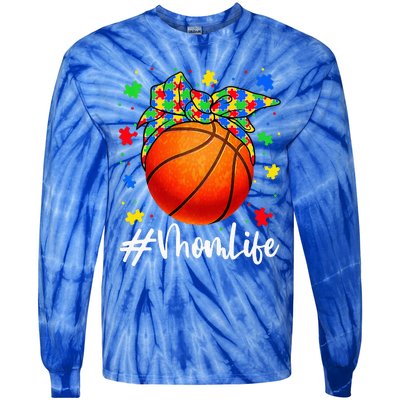 Messy Bun Basketball Ball Puzzle Mom Life Autism Awareness Tie-Dye Long Sleeve Shirt