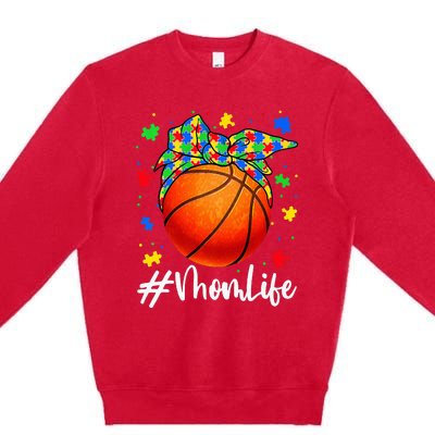 Messy Bun Basketball Ball Puzzle Mom Life Autism Awareness Premium Crewneck Sweatshirt