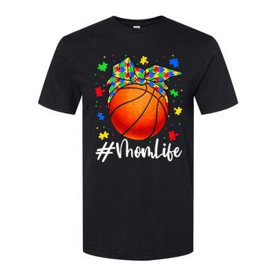 Messy Bun Basketball Ball Puzzle Mom Life Autism Awareness Softstyle CVC T-Shirt