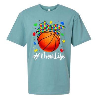 Messy Bun Basketball Ball Puzzle Mom Life Autism Awareness Sueded Cloud Jersey T-Shirt