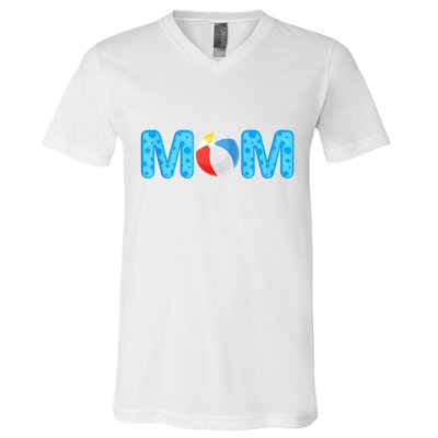 Mom Beach Ball Theme Birthday Party Pool Matching Summer V-Neck T-Shirt
