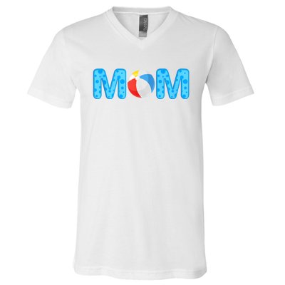 Mom Beach Ball Theme Birthday Party Pool Matching Summer V-Neck T-Shirt