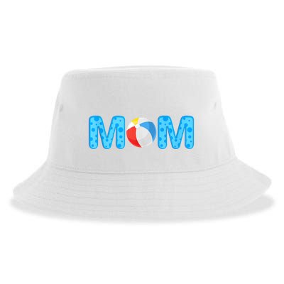Mom Beach Ball Theme Birthday Party Pool Matching Summer Sustainable Bucket Hat