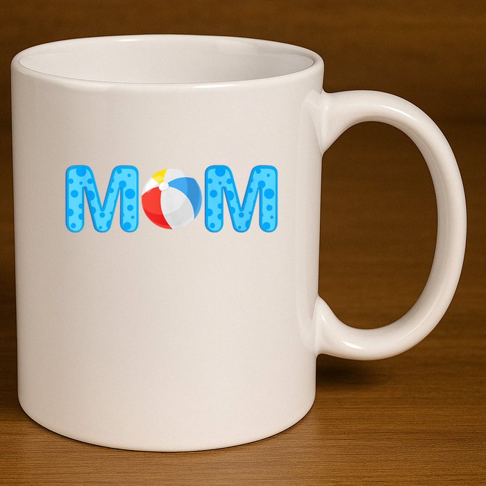 Mom Beach Ball Theme Birthday Party Pool Matching Summer 11oz C Handle Ceramic Mug
