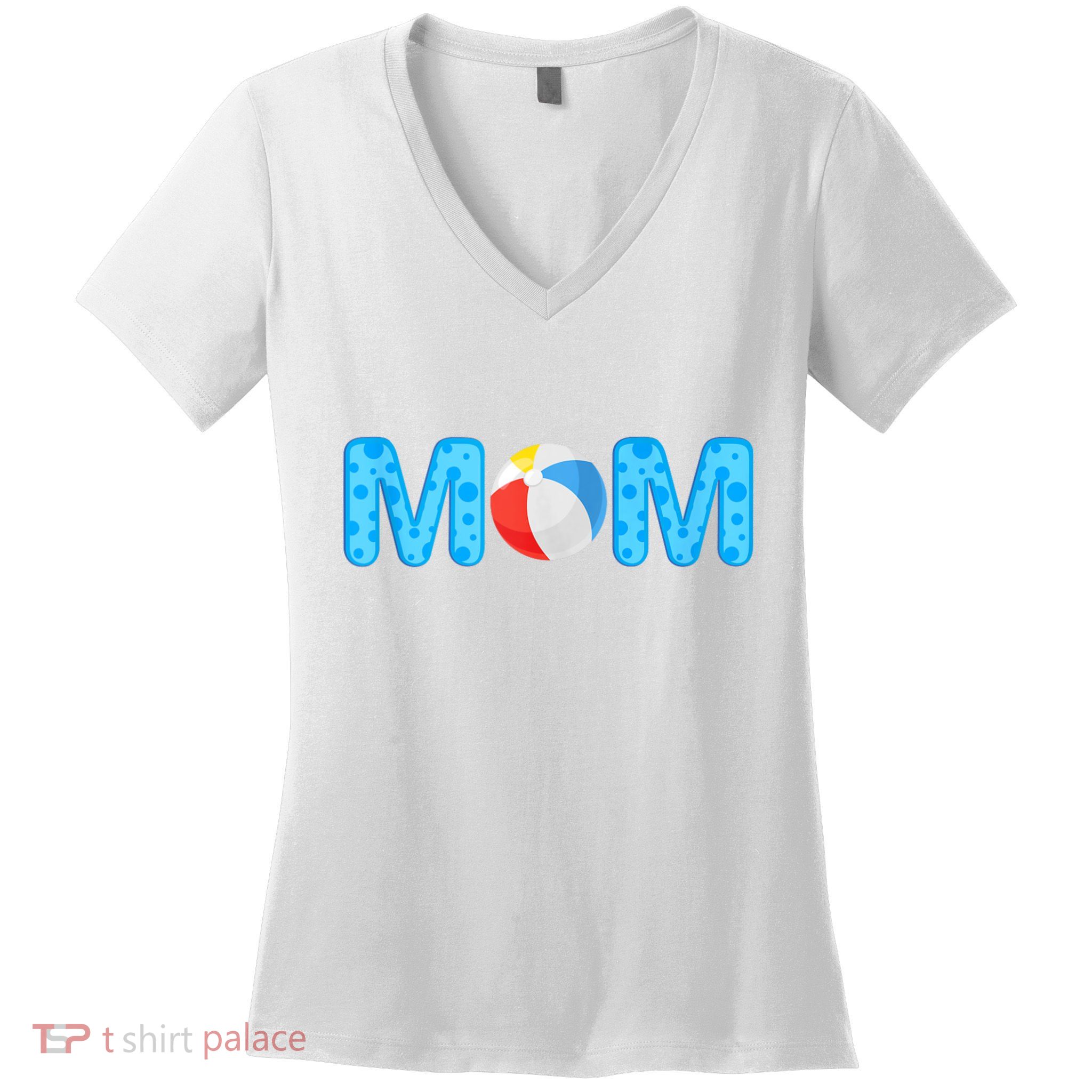Mom Beach Ball Theme Birthday Party Pool Matching Summer Women's V-Neck T-Shirt