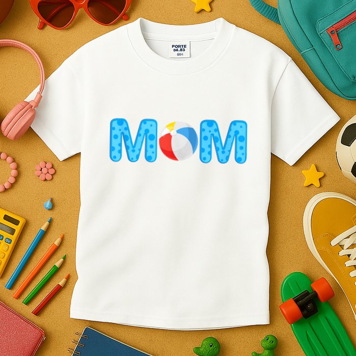 Mom Beach Ball Theme Birthday Party Pool Matching Summer Kids T-Shirt