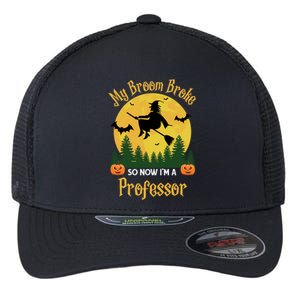 My Broom Broke So Now I Am A Professor Gift Funny Halloween Gift Flexfit Unipanel Trucker Cap