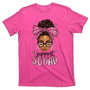 Messy Bun Black Woman Support Squad Breast Cancer Awareness Gift T-Shirt