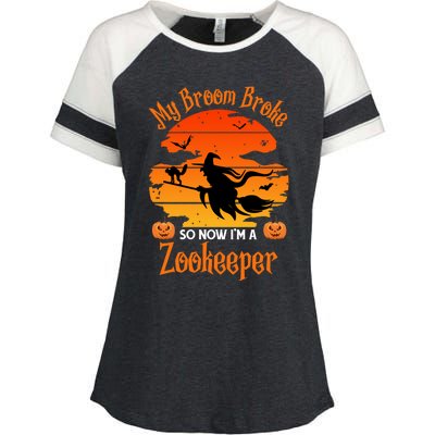 My Broom Broke So Now I Am A Zookeeper Gift Funny Halloween Gift Enza Ladies Jersey Colorblock Tee