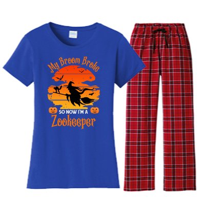 My Broom Broke So Now I Am A Zookeeper Gift Funny Halloween Gift Women's Flannel Pajama Set