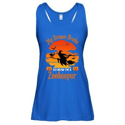 My Broom Broke So Now I Am A Zookeeper Gift Funny Halloween Gift Ladies Essential Flowy Tank