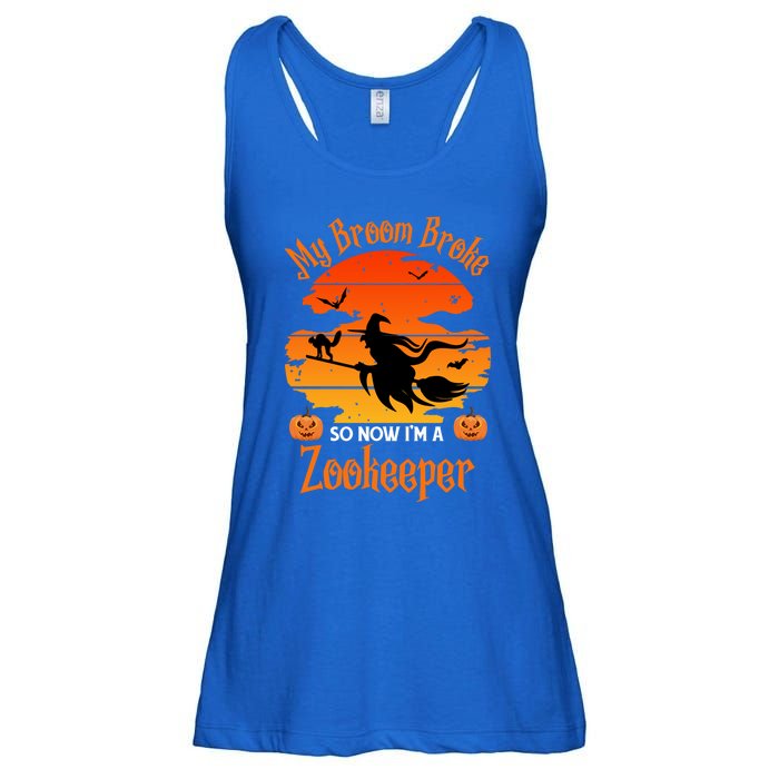 My Broom Broke So Now I Am A Zookeeper Gift Funny Halloween Gift Ladies Essential Flowy Tank