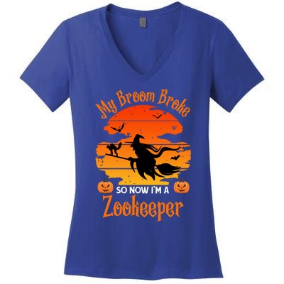 My Broom Broke So Now I Am A Zookeeper Gift Funny Halloween Gift Women's V-Neck T-Shirt