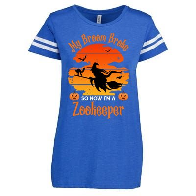 My Broom Broke So Now I Am A Zookeeper Gift Funny Halloween Gift Enza Ladies Jersey Football T-Shirt