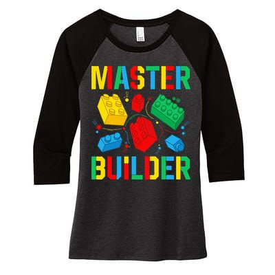 Master Builder Building Blocks Brick Toy Master Builder Women's Tri-Blend 3/4-Sleeve Raglan Shirt